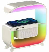 Настольная смарт лампа ночник RGB XM-G3 аккумуляторный с беспроводной зарядкой 15W и Bluetooth колонкой, Блютуз колонка G3 с подсветкой Белая