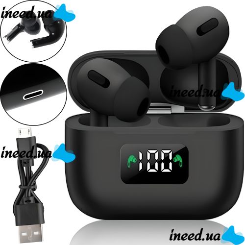 Беспроводные наушники TWS AirPro i58 Bluetooth V5.0 в кейсе, Вакуумные USB наушники-гарнитура с шумоподавлением и микрофоном блютуз с кейсом Черные