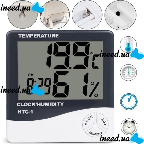 HTC-1 Electronic Room Thermometer LCD Alarm Clock, Calendar, Indoor Humidity Meter, Digital Hygrometer for Home