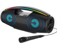 Беспроводная Bluetooth колонка динамик BKK B100 с LED подсветкой 20W с микрофоном, Аккумуляторная блютуз акустика караоке USB SD FM AUX Черная
