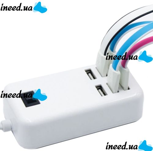 Сетевое зарядное устройство USB Desktop Charger 20W на 6 портов с выключателем, Зарядка адаптер для зарядки телефонов на 6 разъемов от сети Белый