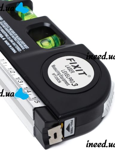 Лазерный жидкостный уровень Fixit Laser Levelpro 3 строительная лазерная линейка 2,5 метра прибор нивелир со встроенной рулеткой на батарейках