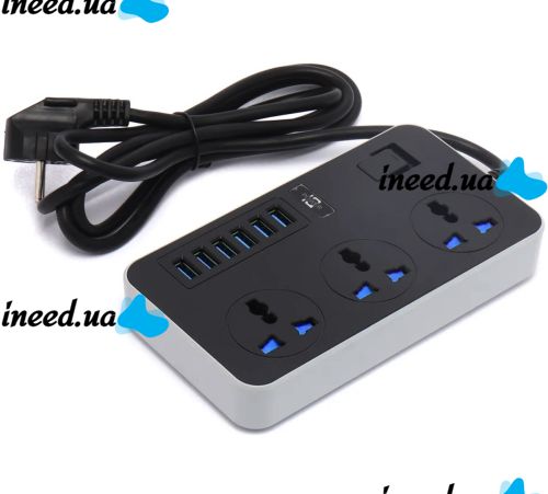 Сетевой фильтр Power Socket AR-CP02 3000W на 3 розетки 6 USB 1.8 м электрический удлинитель переноска с выключателем для подключения приборов к сети