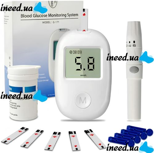 Глюкометр с тест полосками Blood Glucose Meter G-171A аппарат для измерения и контроля сахара в крови, тестер глюкозы для диабетиков на батарейках