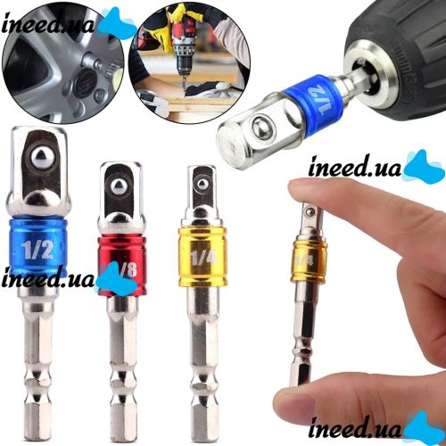 Набор переходников с шестигранным хвостовиком Drillpro 3Pcs 1/2, 1/4, 3/8 дюйма комплект шестигранных насадок бит, торцевые головки для шуруповерта