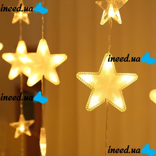 Внутренняя гирлянда штора Звездопад XMAS Теплый белый 3Х1.8 м 120 LED диодов WW новогодняя светодиодная занавес на окно дома 3мх1.8м от сети 220V