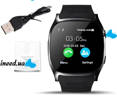 Наручные Смарт часы Smart Watch T8 Black c камерой, диктофоном и фитнес трекером, аккумуляторные умные Bluetooth часы с пульсометром Черные