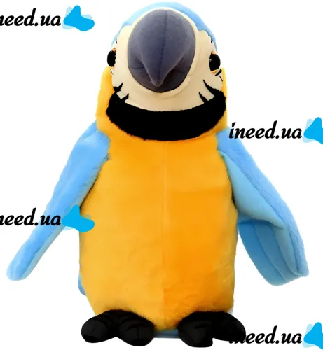 Интерактивный говорящий Попугай Talking Parrot K14802-3 22 см детская мягкая музыкальная игрушка, повторюшка с микрофоном на батарейках Голубая
