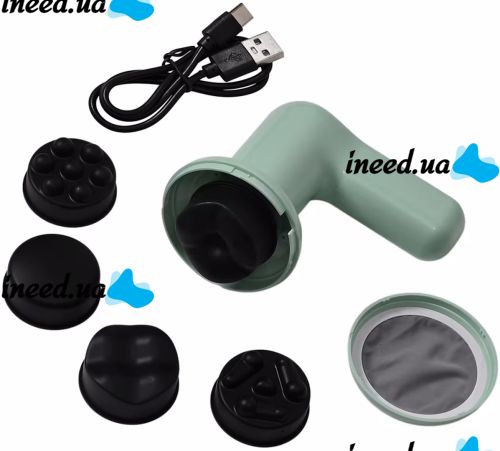 Антицеллюлитный массажер Deep Massager YX-740 24W ручной аккумуляторный вибромассажер, лимфодренажный пистолет для всего тела 4 насадки от USB