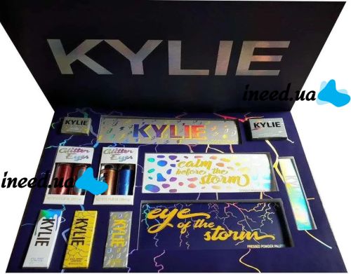 Large Gift set of cosmetics Kylie Weather Collection Blue 13 in 1 Decorative cosmetics for face makeup lipstick, glitter, shadow, eyeliner Blue
