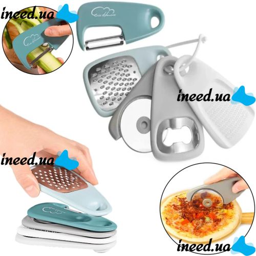 Брелок-органайзер Kitchenware из кухонных принадлежностей 5 предметов, Набор для кухни Терка, открывашка, нож, овощечистка на брелке для кемпинга
