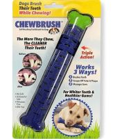 Зубная щетка для чистки десен собак Chewbrush Ardemer самоочищающаяся резиновая собачья кость, жевательная игрушка-косточка для зубов 25*4.5 см Синяя
