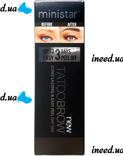 Водостойкая краска тинт Ministar Brow Tattoo Black Черный с тату эффектом для подчеркивания бровей, Маркер гель #102 10 мл для татуировки бровей