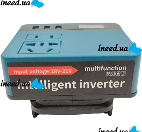 Повышающий аккумуляторный преобразователь Makita 18V-21V в 220V, Инвертор напряжения 18-21В в 220В 3USB 2 розетки от аккумуляторной батареи Синий