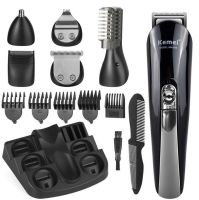 Rechargeable electric shaver, clipper, Kemei KM-600 trimmer for cutting hair, beard, nose and ears, 11 in 1 body kit with attachments, razor trimmer