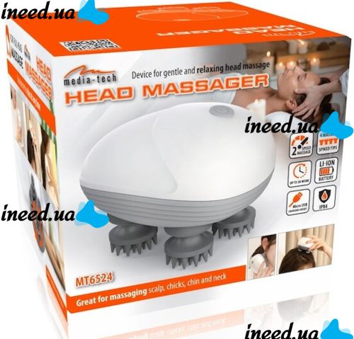 Беспроводной водонепроницаемый массажер Smart Scalp Massager QSK-701 для головы, шеи и плеч Аккумуляторный Media-Tech MT6524 для кошек и собак Белый