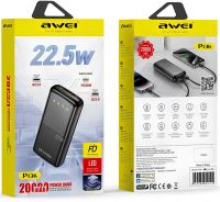 Портативное зарядное устройство Power Bank Awei P13K 20000mah 22.5W 2 USB TYPE-C с быстрой зарядкой и индикатором, внешний аккумулятор повербанк