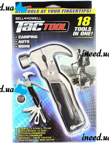 Универсальный складной ключ мультитул молоток - швейцарский нож Bell Howell Tac Tool 18 в 1 плоскогубцы, отвертка пила из нержавеющей стали с чехлом