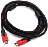 Посилений кабель Hdmi to Hdmi 15м 1080p в обмотці, кабель-подовжувач HDMI-HDMI 15m 15 m 15 м 15 м для монітора і телевізора в обплетенні Чорно Червоний