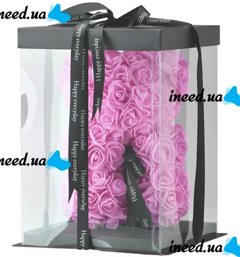 Маленький мишка из искусственных 3D роз Teddy Bear de Luxe 25 см Pink, Светло розовый медведь Тедди