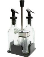 Набор кухонных емкостей Seasoning Bottle T221-3 для специй, масла и уксуса 4 емкости на подставке, Спецовница органайзер для хранения приправ Черный