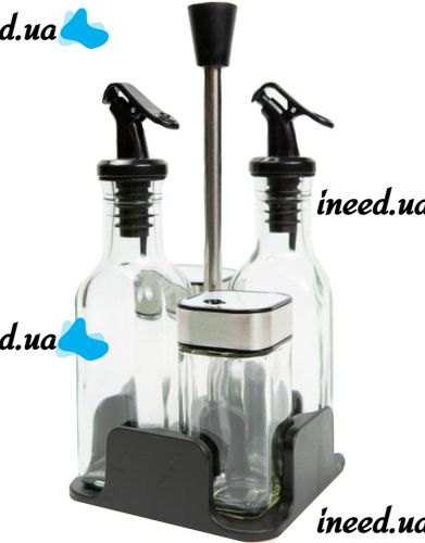 Набор кухонных емкостей Seasoning Bottle T221-3 для специй, масла и уксуса 4 емкости на подставке, Спецовница органайзер для хранения приправ Черный
