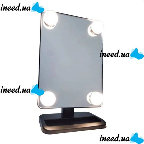 Настольное косметическое зеркало Cosmetie mirror 360 Rotation Angel с LED подсветкой для макияжа, Компактное прямоугольное сенсорное зеркало Черное