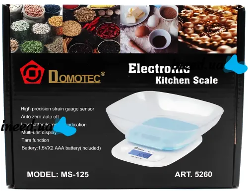 Кухонные электронные весы Domotec MS-125 Синие до 7 кг кулинарные весы с чашей и подсветкой для взвешивания на батарейках Домотек MX-403