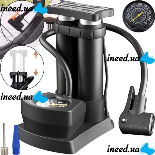 Велосипедный ножный насос Air pump AND S98-2409-Y с нипелем и манометром, Двухцилиндровый компрессор 160PSI для накачивания колес велосипеда и мячей