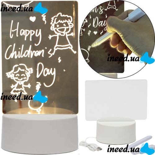 Светящаяся доска светильник для заметок 3D Creative Visualization lamp с подсветкой 3 режима с меловым маркером, Ночник для рисования Белый