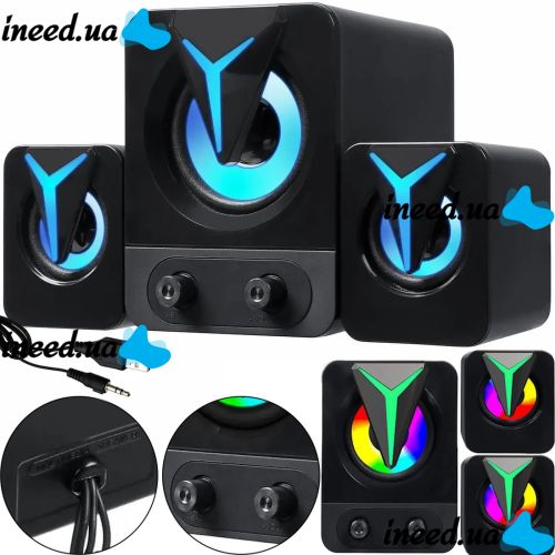 Музыкальные компьютерные колонки Hotmai Speaker FT-25-2.1 с RGB подсветкой для ПК, Акустическая система с сабвуфером и сателлитами 9W USB 3.5мм FT-25