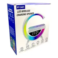 Настольная смарт лампа ночник 4 В 1 RGB BT-3401 аккумуляторный с беспроводной зарядкой 15W и Bluetooth колонкой, Световая звуковая колонка Черная