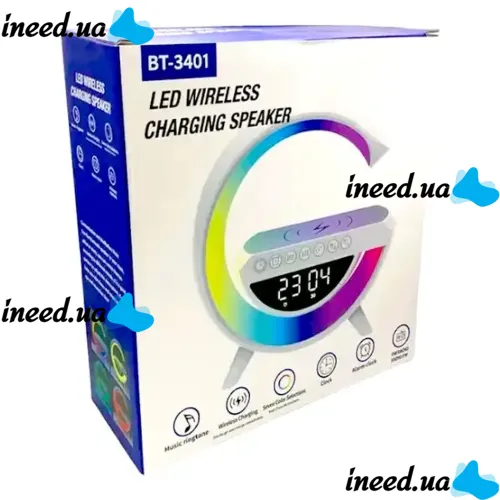 Настольная смарт лампа ночник 4 В 1 RGB BT-3401 аккумуляторный с беспроводной зарядкой 15W и Bluetooth колонкой, Световая звуковая колонка Черная