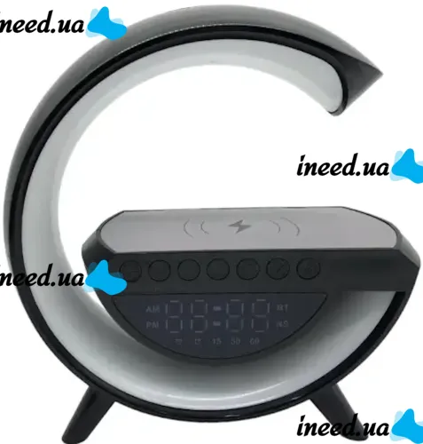 Настольная смарт лампа ночник 4 В 1 RGB BT-3401 аккумуляторный с беспроводной зарядкой 15W и Bluetooth колонкой, Световая звуковая колонка Черная