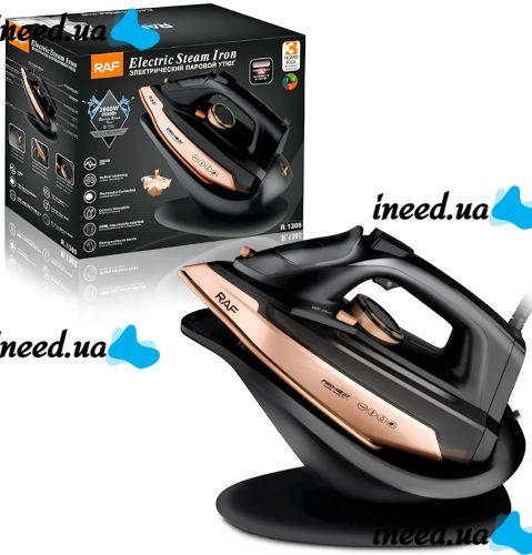 Iron with steam generator RAF R.1305 2600W 300 ml steam iron with ceramic soleplate and vertical steaming on a stand for ironing clothes