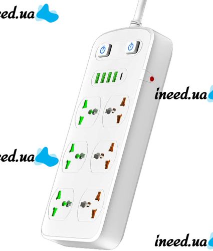 Сетевой фильтр Power Socket AR-CP05 2500W на 6 розеток 4 USB 1 Type-C 2 м удлинитель переноска с выключателем для подключения приборов к сети Белый