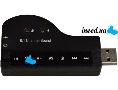 Зовнішня звукова карта USB 8.1 Piano зовнішній звуковий адаптер для ноутбука і ПК комп'ютера, Аудіокарта юсб з кнопками управління 8.3х4.3 см