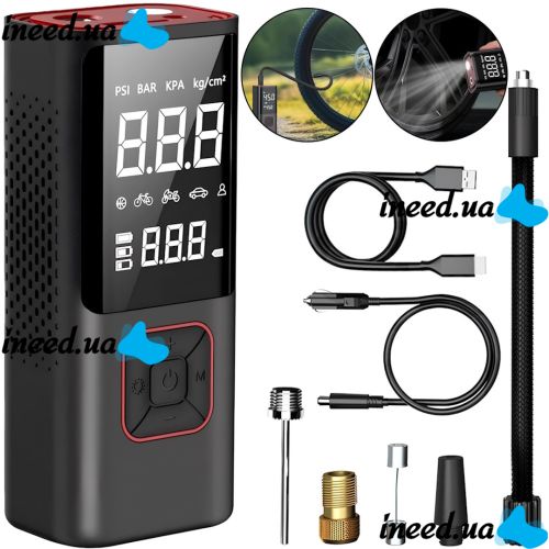 Автомобильный компрессор Car Air Pump ATJ-6988 аккумуляторный автокомпрессор с ЖК монитором, портативный насос для шин автомобиля и велосипеда