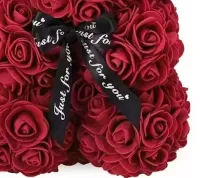Маленький мишка из искусственных 3D роз Teddy Bear de Luxe 25 см Burgundy, бордовый медведь Тедди