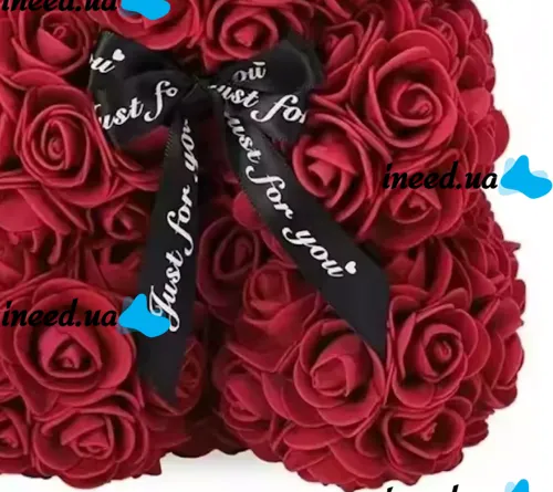 Маленький мишка из искусственных 3D роз Teddy Bear de Luxe 25 см Burgundy, бордовый медведь Тедди