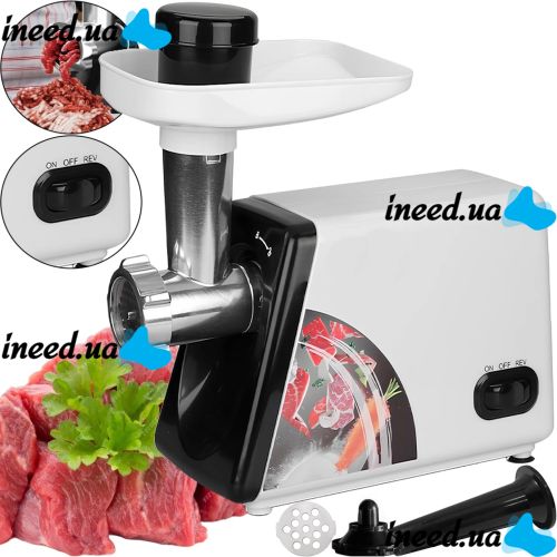 Кухонная электрическая мясорубка Bitek BT-3367 3200W с насадками для колбас и кеббе и толкателем, Бытовая электромясорубка Витек 3200Вт Белая