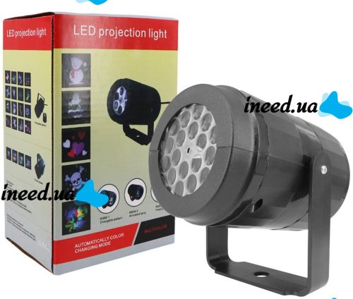 Новогодний лазерный проектор Led Projection Light 1367-3 на 16 рисунков, Настенный вращающийся проектор подсветка с кронштейном для дома Черный
