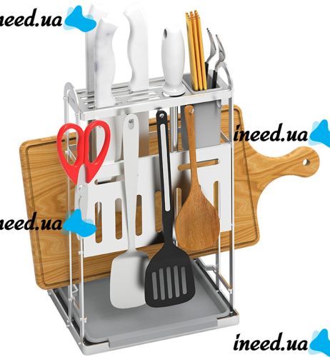 Кухонный органайзер сушилка Kitchen Rack CW-2001H для хранения и сушки столовых приборов, Подставка стеллаж для посуды досточки и ножей Серебристый