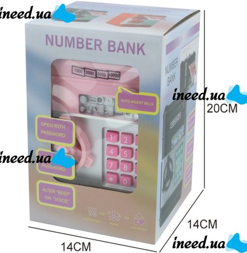 Children's electronic piggy bank safe Mony Safe, bill acceptor, ATM, with combination lock for paper bills, coins with Piggy Number Bank batteries