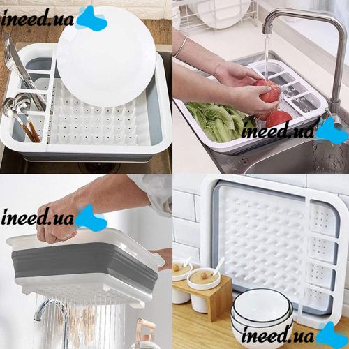 Складная кухонная сушилка для посуды Kitchen Craft Joseph Extend BN-090 раскладная, силиконовая сушка для тарелок и кухонных приборов, поддон