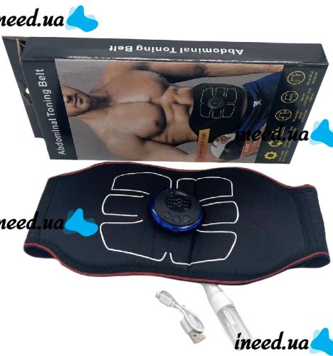 Електричний пояс-стимулятор для черевного преса Abdominal Toning Belt NY-82, масажер міостимулятор W24 для м'язів живота з 6 режимами від USB Чорний