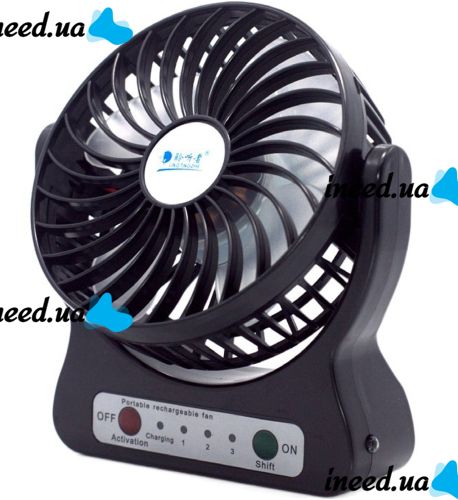 Настольный мини вентилятор Mini Fan XSFS-01 USB с аккумулятором 4.5W Black, портативный охладитель воздуха на подставке с Led фонариком Черный