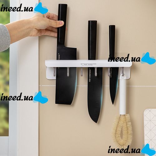 Многофункциональный навесной самоклеящийся держатель Tool Holder для кухонных ножей с крючками, Настенная подставка для столовых приборов на кухню