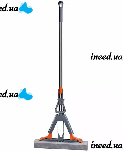 Телескопическая губчатая швабра Joybos With Bucket Z43 с отжимом для влажной уборки, швабра полотер 129 см с насадкой 28см для мытья пола Серая