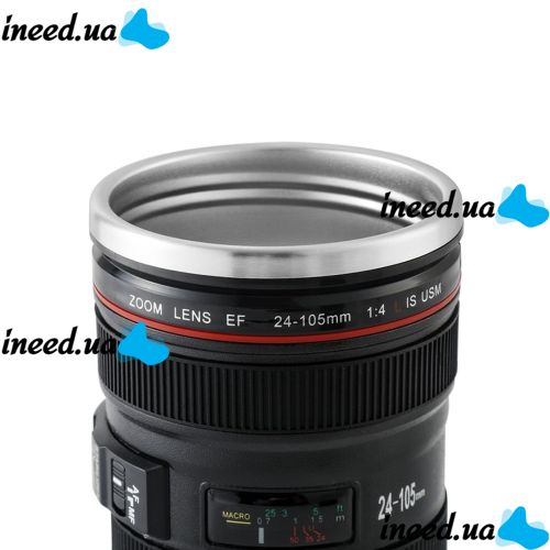 Кружка термос в виде объектива от фотоаппарата Canon EF 24-105, Термокружка объектив 350 мл, Термо чашка с крышкой, Черная